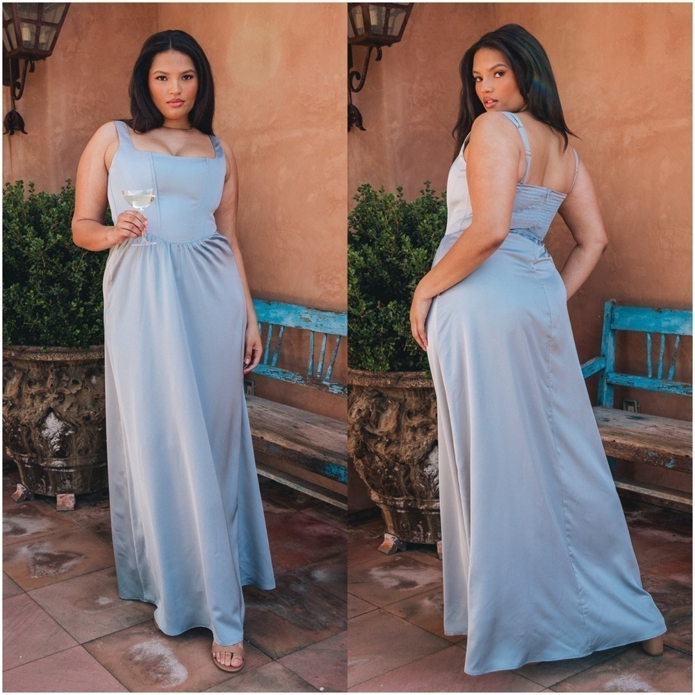 SHOW ME YOUR MUMU Nina Maxi Dress In Steel Blue Luxe Satin